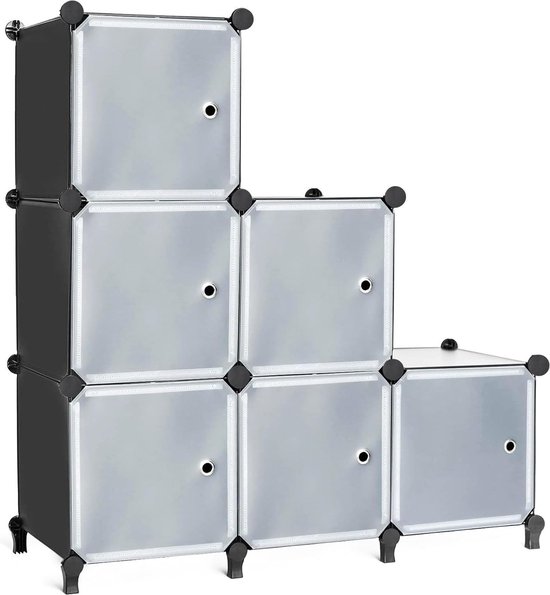 Insteekplank 6 kubussen opbergsysteem combinatieplanken met deuren plankkubus doe-het-zelf multifunctioneel reksysteem plank modulair voor woonkamer, slaapkamer, badkamer zwart