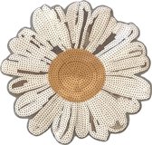 Margriet Madelief XXL Paillette Op Naai Embleem Patch 23.5 cm / 24 cm / Wit Goud Zilver