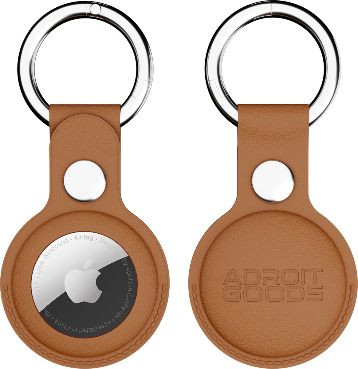 AdroitGoods PU-Lederen Beschermhoes – Geschikt voor Apple AirTag – Sleutelhanger Case – Bruin