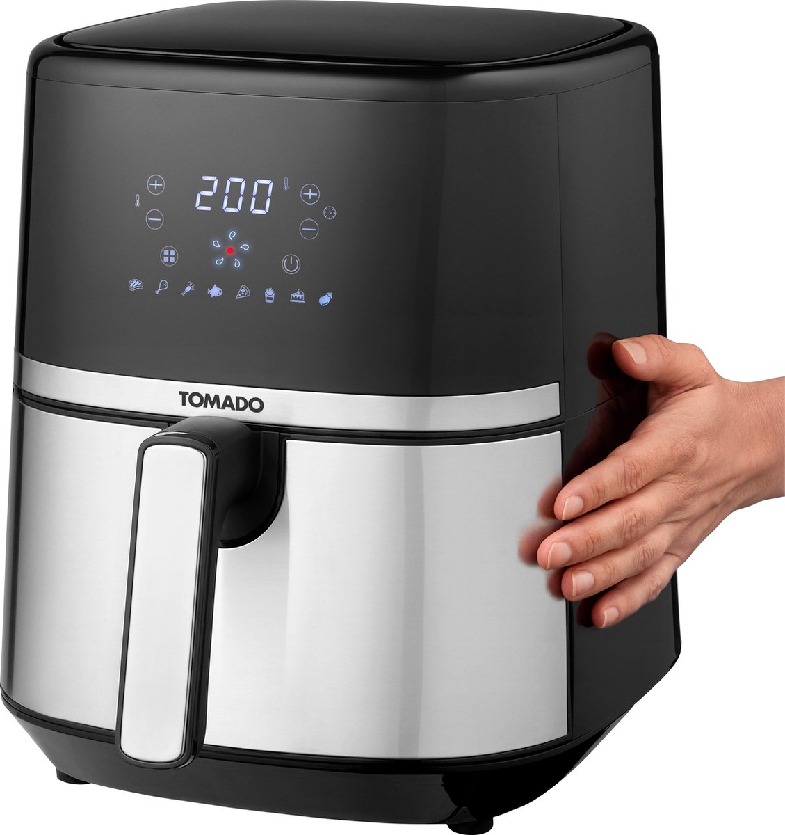 Afbeelding 2 van Tomado TAF5401S - Airfryer - 5,4 liter inhoud - Heteluchtfriteuse - Digitaal display - 800 gram friet - Zwart/RVS