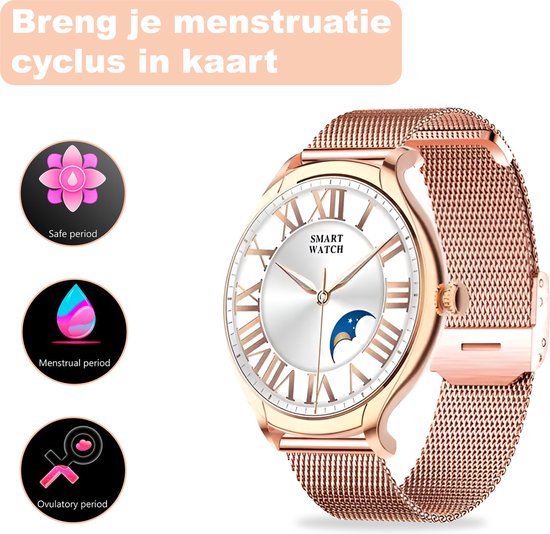 Montre Connectée Femme Fance - Or Rose - Montre Connectée Femme - Écran Tactile HD - Montre - Montre Podomètre - Tensiomètre - Oxymètre - IOS & Android