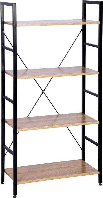 Rootz Standregal - Plank, opbergrek, displayplank, boekenkast, organizer, metalen plank, zwart+licht eiken, 49,6 x 12,6 x 3,9 inch.