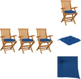 vidaXL Tuinstoelenset - Teakhout - 3 stoelen - 55x60x89 cm - Blauw kussen - Tuinstoel
