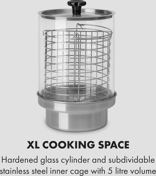 Klarstein Worstfabriek Pro 600 - Hotdog maker - 600W - 5 Liter - 30-100°C - glas - Roestvrij staal - Zilver,1L 7 kg - RVS - LED Thermostaat - Worstmachine - Worstapparaat - Sausage Maker - voor Snackbar van Klarstein — afbeelding 4
