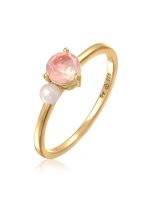 Elli PREMIUM Ring pour femme élégante avec quartz rose et perle de culture d'eau douce en argent sterling 925 plaqué or