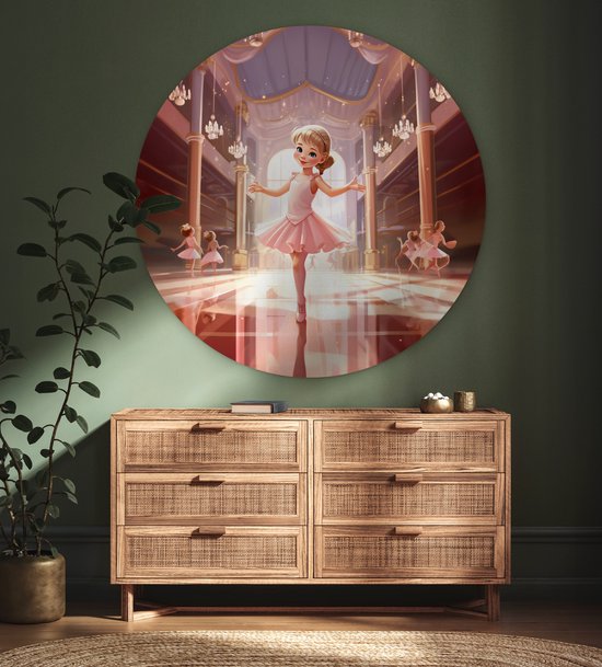 Muurcirkel kinderkamer - Wandcirkel ballerina - Meisjes - Kinderen - Schilderij rond - Meisjeskamer - Muurdecoratie rond - Ronde wanddecoratie - 150x150 cm - Ronde schilderijen - Wandcirkel - Muurcirkel binnen