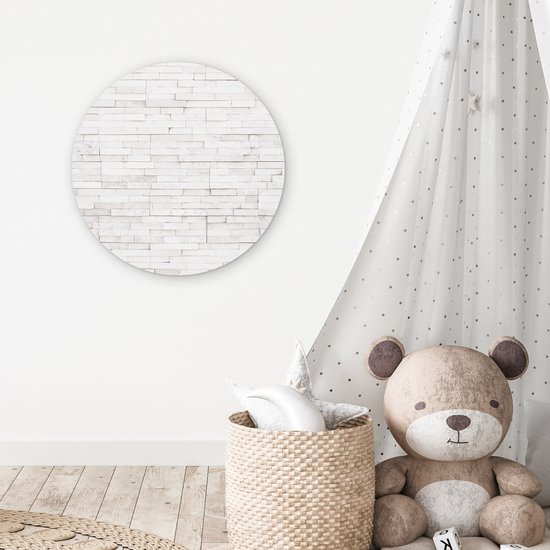 WallCircle - Cercle mural 60x60 - Pierre - Briques - Wit - Texture - Tableaux ronds salon - Plaque murale ronde - Cercle de Décoration murale murale - Décoration de chambre à l'intérieur - Cercle Décoration murale - Accessoires de maison
