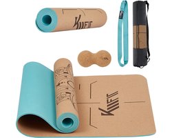 foto van KM-Fit TPE Yoga mat - Fitness mat - Sport mat - extra dik - anti slip - gemaakt van natuurrubber, TPE en katoen - Incl. yogariem & fascia duoball - Mintgroen