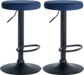 CLP Ponte Set van 2 barkrukken - Verstelbaar - Velvet - Fluweel - Metaal mat zwart blauw