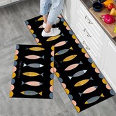 Kitchen Rug Set of 2 Microfibre Non-Slip Kitchen Rug Machine Washable (40 x 60 cm + 40 x 120 cm, Fish)