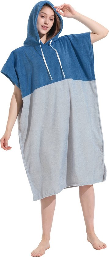 Livano Serviette à langer douce – Poncho de surf pour Adultes – Femme et homme – Grijs et bleu foncé