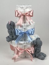Chouette-Chouette | Luiertaart Neutraal | Kraamcadeau | Geboorte Jongen Meisje | Babyshower | Beren Grey-Blue - donker Poeder Roze - Blauw
