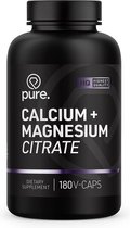 PURE Calcium Magnesium Citraat - 180 vegan capsules - mineralen - voor spieren en gewrichten
