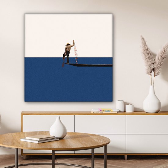 Toile - Abstrait - Bateau - Mer - Texte - Chapeau - Abstrait - 90x90 cm - Canvasdoek - Peinture sur toile