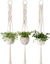 Set van 3 macramé plantenhangers binnen wandbehang plantenmand bloempothouder Boho Home Decor, 99 cm