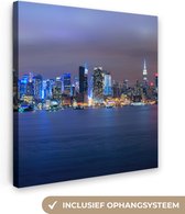 Canvas Schilderij New York - Skyline - Nacht - 50x50 cm - Wanddecoratie