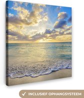 Canvas schilderij strand - Kust - Zee - Zon - Wolken - Wanddecoratie woonkamer - Kamer decoratie - Canvasdoek - Foto op canvas - 20x20 cm - Muurdecoratie - Schilderijen op canvas