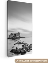 Canvas Schilderij Stenen in het water zwart-wit - 20x40 cm - Wanddecoratie