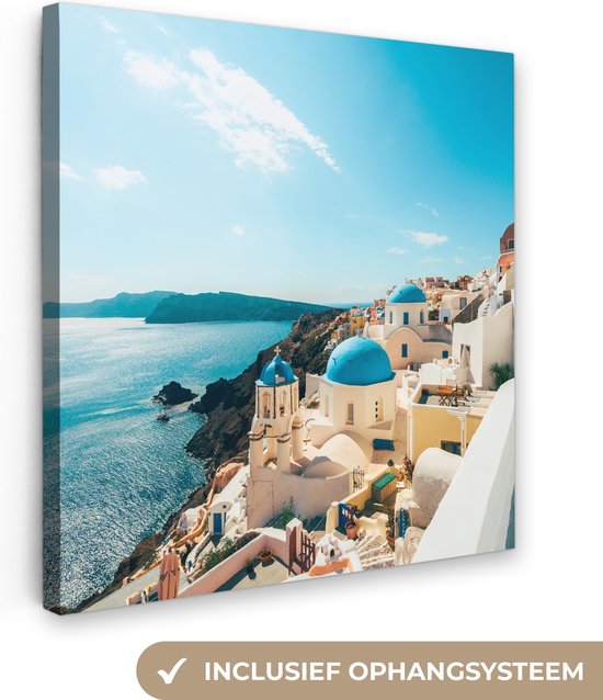 Canvas schilderij 50x50 cm - Wanddecoratie Middag in Santorini Griekenland - Muurdecoratie woonkamer - Slaapkamer decoratie - Kamer accessoires - Schilderijen op canvas