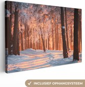 Canvas Schilderij Winter - Bos - Boom - 60x40 cm - Wanddecoratie