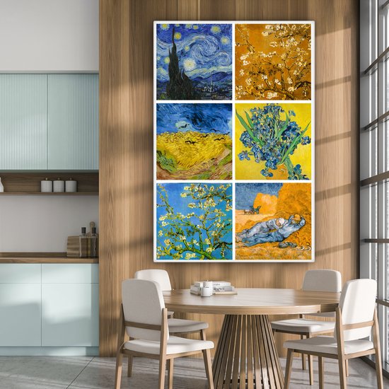 Oude Meesters Canvas - 120x180 - Canvas Schilderij - Van Gogh - Collage - Sterrennacht