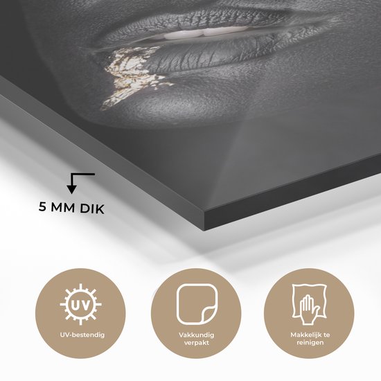 MuchoWow® Peinture sur verre 80x120 cm - Peinture sur verre acrylique - Femme - Or - Zwart - Peinture - Luxe - Photo sur verre - Peintures