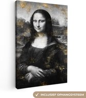 Canvas Schilderij Mona Lisa - Leonardo da Vinci - Zwart - Wit - 60x90 cm - Wanddecoratie