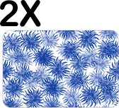BWK Flexibele Placemat - Blauw met Wit Bloemen Patroon - Set van 2 Placemats - 45x30 cm - PVC Doek - Afneembaar