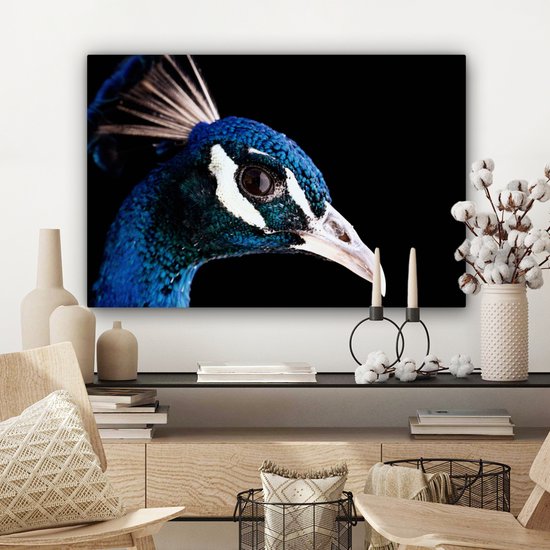 Tableau sur toile Paon - Animal - Blauw - 180x120 cm - Décoration murale XXL