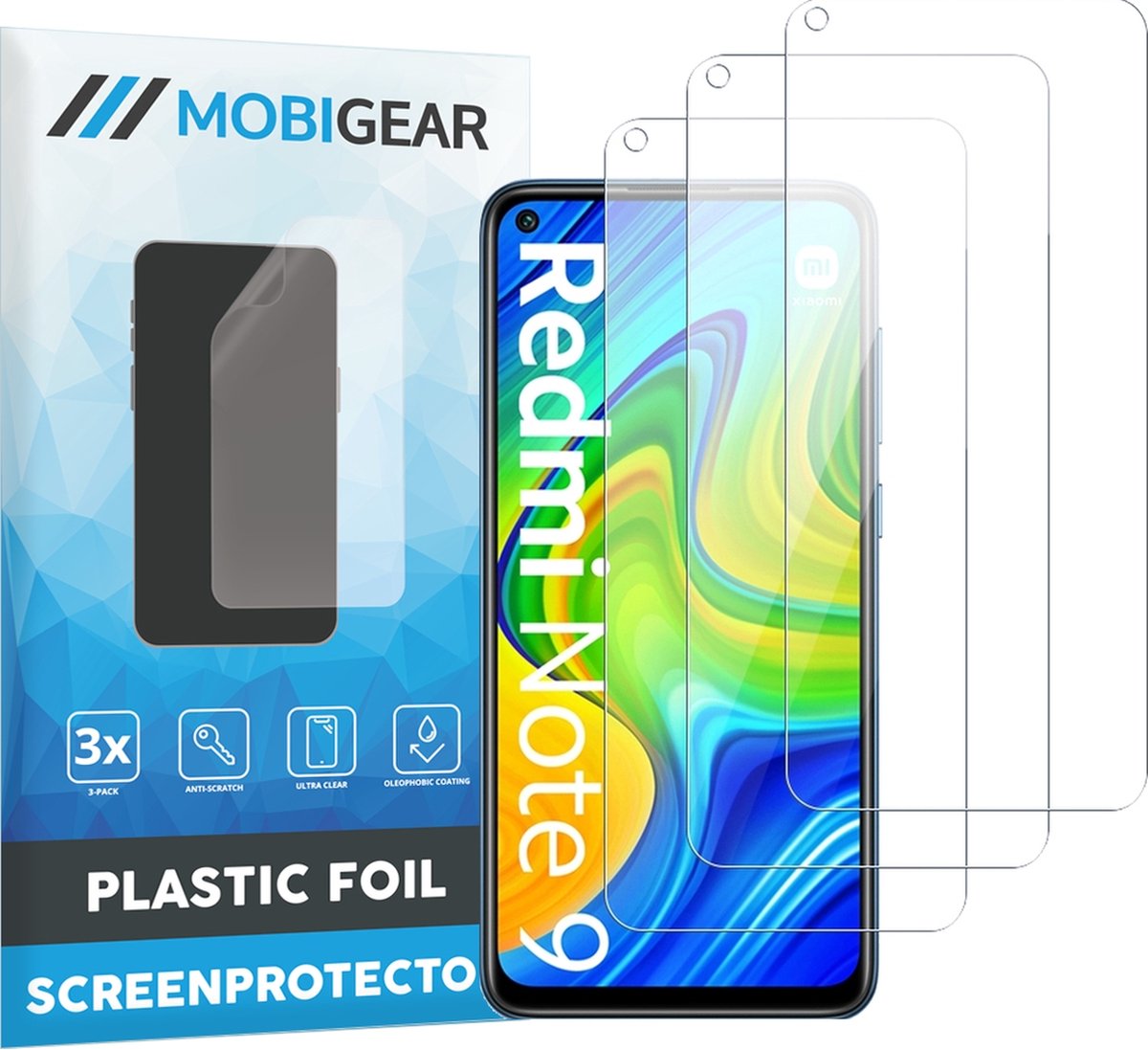 Mobigear Screenprotector geschikt voor Xiaomi Redmi Note 9 | Mobigear Screenprotector Folie - Case Friendly (3-Pack)