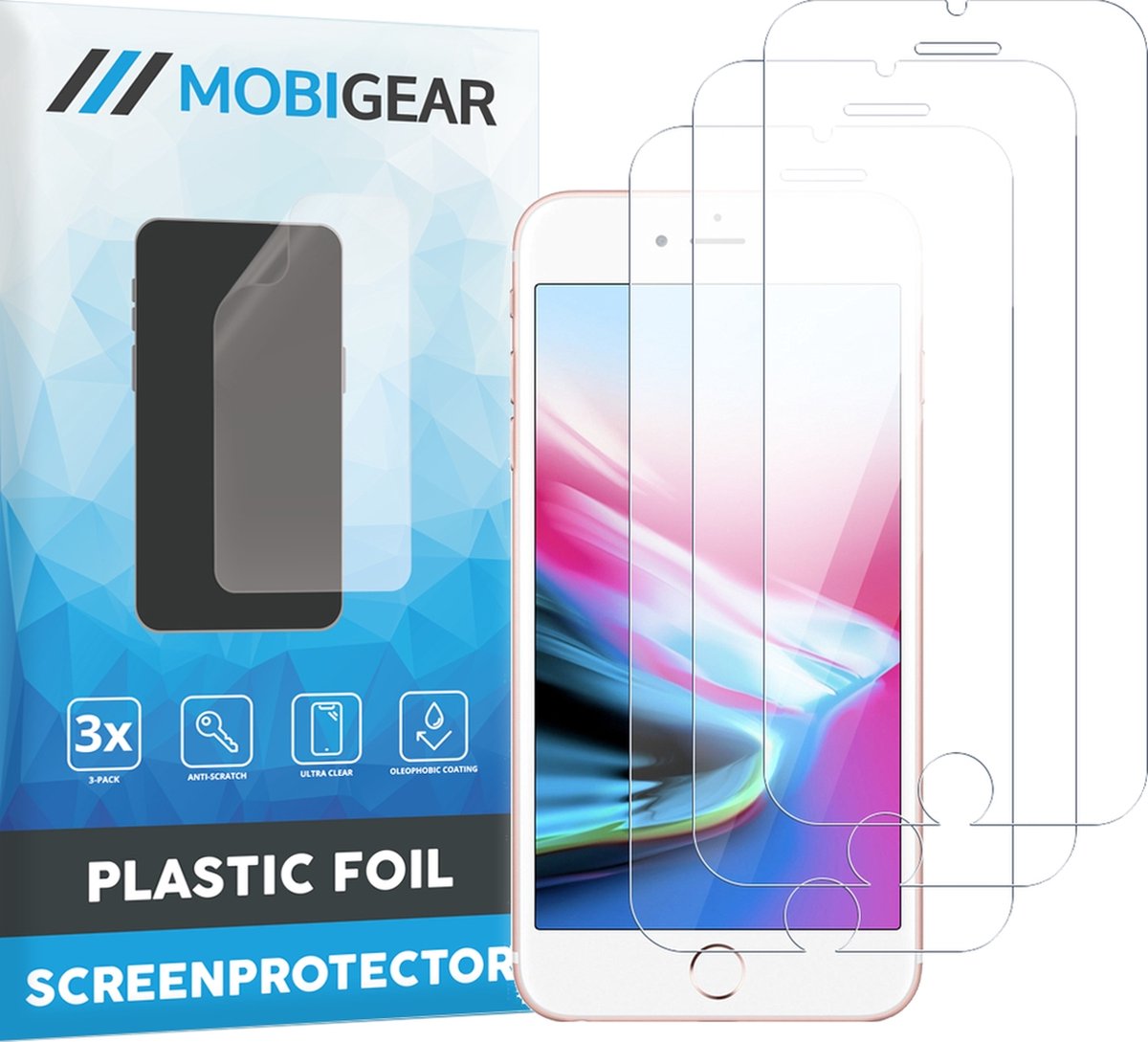 Mobigear Screenprotector geschikt voor Apple iPhone SE (2020) | Mobigear Screenprotector Folie - Case Friendly (3-Pack)