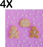 BWK Textiele Placemat - I Love You Koekjes met Roze Achtergrond - Set van 4 Placemats - 40x40 cm - Polyester Stof - Afneembaar