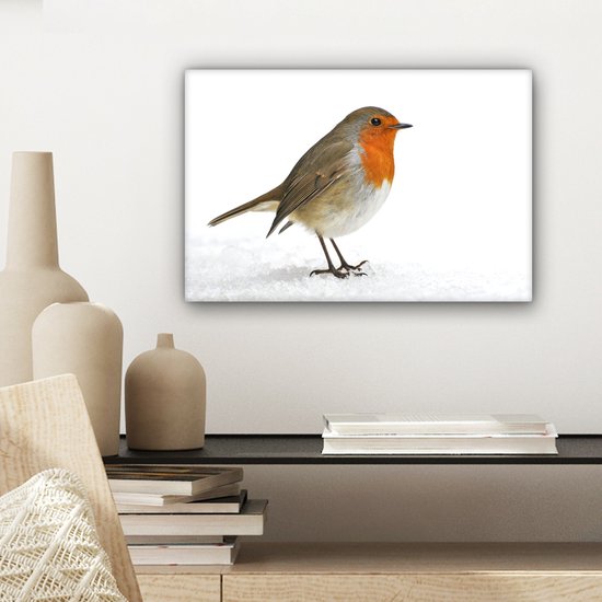 Robin dans la neige Toile 30x20 cm - petit - Tirage photo sur toile (Décoration murale salon / chambre)