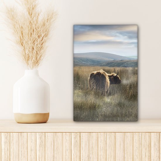 Peinture sur toile Highlanders écossais - Brouillard - Herbe - 20x30 cm - Décoration murale