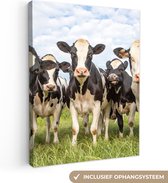 Canvas schilderij koe - Koe - Dieren - Natuur - Zwart-wit - Koeien - 120x160 cm - Canvas - Kamer decoratie