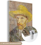 MuchoWow® Glasschilderij 60x80 cm - Schilderij acrylglas - Zelfportret met strohoed - Vincent van Gogh - Foto op glas - Schilderijen