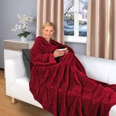 tv-deken met mouwen en voetenzak, 200 x 170 cm, knuffeldeken, vele kleuren, superzacht, XL, flanellen microvezelfleece (bordeauxrood)