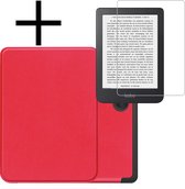 Hoes Geschikt voor Kobo Clara 2E Hoesje Bookcase Cover Book Case Hoes Sleepcover Met Screenprotector - Rood