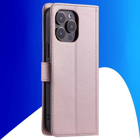 Étui adapté pour iPhone 14 - Bookcase - Porte-cartes - Cordon - Simili cuir - Or rose