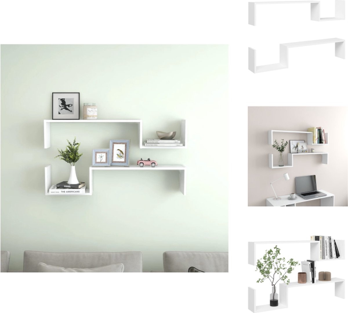 VidaXL Wandplank Trendy Wandschap Wit 100 x 15 x 20 cm Bewerkt Hout Wandsteun