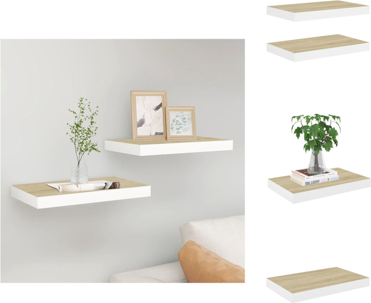 VidaXL Wandschap Eiken en Wit 50 x 23 x 3.8 cm Honingraat MDF en Metaal Wandsteun