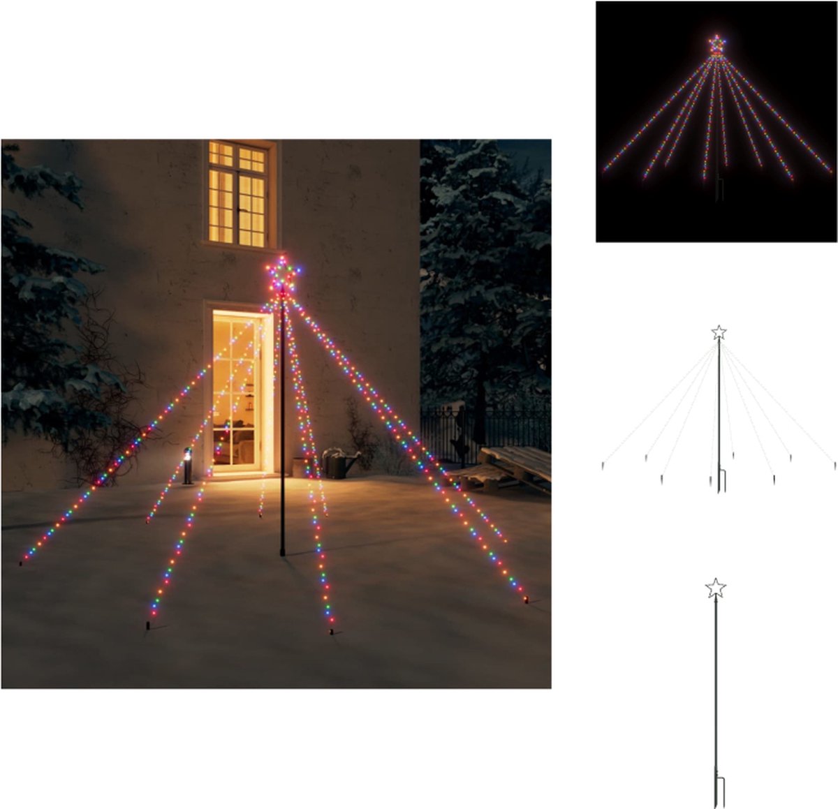 vidaXL Kerstboomverlichting - LED Watervalontwerp - 2.5m hoog - 400 LEDs - Meerkleurig - IP44 - 8 snoeren - Inclusief ster - Energiebesparend - Plug-in - 10m stroomsnoer - 4.5V - 3.6W - Montage vereist - Decoratieve kerstboom