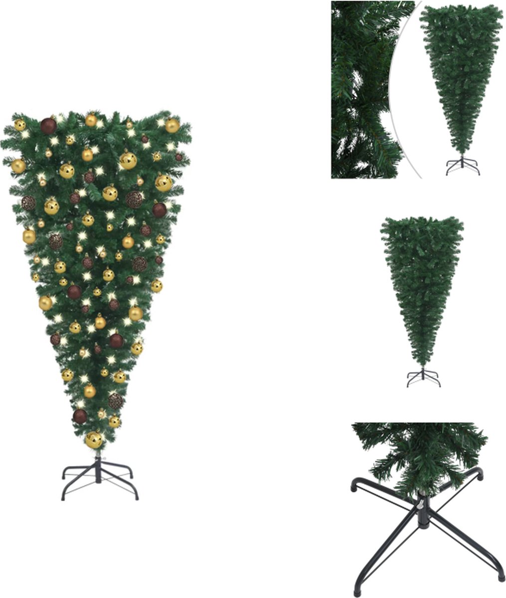 vidaXL Omgekeerde kerstboom PVC 150 cm - levensecht - LED-verlicht - groen - Decoratieve kerstboom