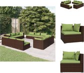 vidaXL Poly Rattan Tuinset - Modulair Design - Hoogwaardig materiaal - Stevig frame - Comfortabele kussens - Kleur- bruin - Kleur kussen- groen - Afmetingen- 70 x 70 x 60.5 cm - Montage vereist - vidaXL - Tuinset