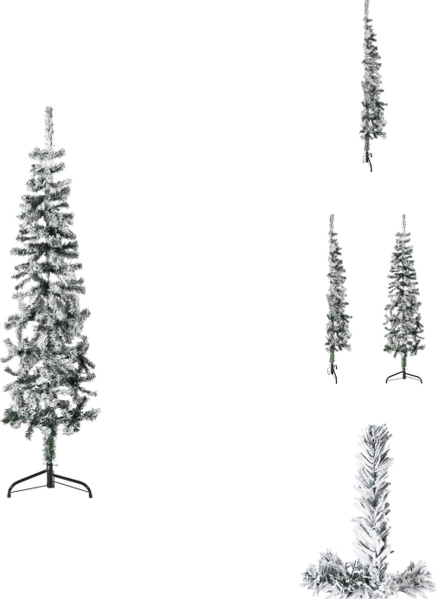 vidaXL Halve Kunstkerstboom - PVC - 150 cm - Witte Sneeuwblokken - Decoratieve kerstboom