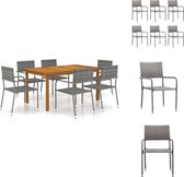 vidaXL Tuinset - Acaciahouten eettafel - PE Rattan stoelen - 150x90x74cm - Grijs - Tuinset
