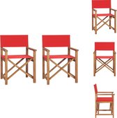 vidaXL Regisseursstoelen - Massief teakhout - Inklapbaar - Rood - 57.5 x 54.5 x 85 cm - Levering bevat 2 stoelen - Tuinstoel
