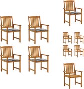 vidaXL Buitentoel - Hout - Acaciahout - 61x57x92 cm - Incl - Kussens - Montage vereist - Set van 4 stoelen - Tuinstoel