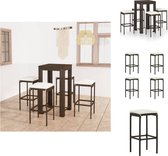 vidaXL Barset - bruin PE-rattan - gepoedercoat staal - bartafel 60.5x60.5x110.5cm - stoel 38x38x76cm - inclusief 4 krukken en kussens - Tuinset
