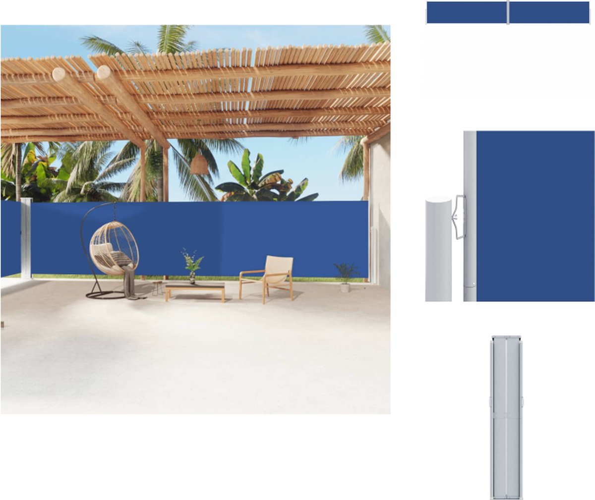 VidaXL Zijluifel Groot 180 x (0-1200) cm Blauw UV-bestendig Parasol